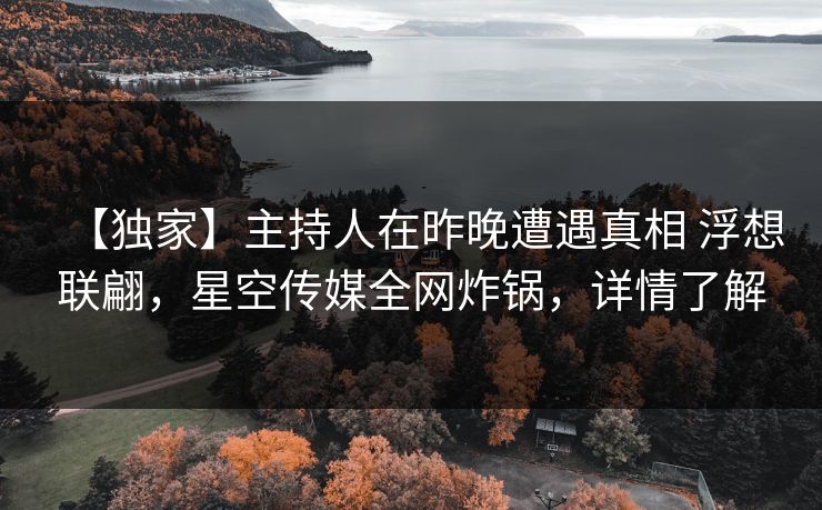 详细阅读:【独家】主持人在昨晚遭遇真相 浮想联翩,星空传媒全网炸锅,详情了解 【独家】主持人在昨晚遭遇真相 浮想联翩,星空传媒全网炸锅,详情了解