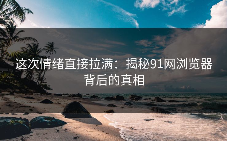 这次情绪直接拉满:揭秘91网浏览器背后的真相